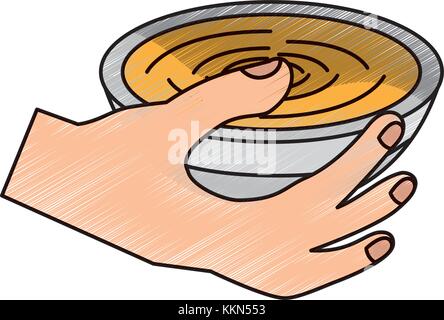 hand holding bowl soup delicious nutrition Stock Vector