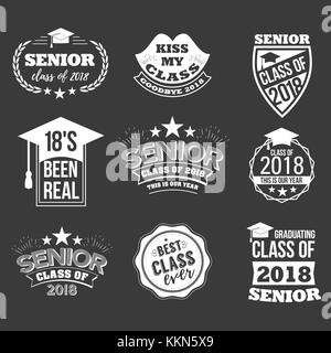 logo badges and cute funny labels for graduating senior class 2018 Stock Vector