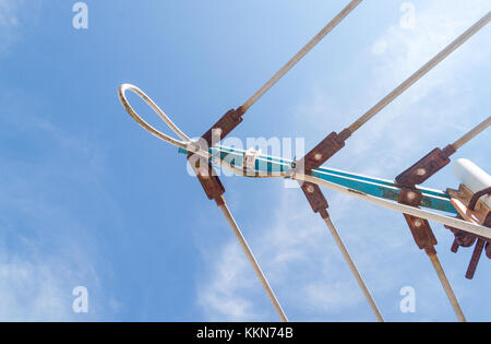 TV antenna, An old television antenna against a blue sky,TV antenna technology obsolescence. Stock Photo