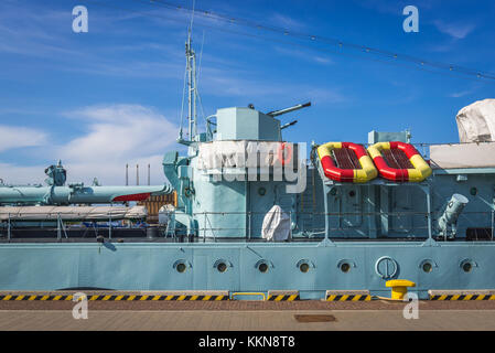 Ship museum Grom-class destroyer ORP Blyskawica (Thunderbolt) in Port of Gdynia city, Pomeranian Voivodeship of Poland Stock Photo