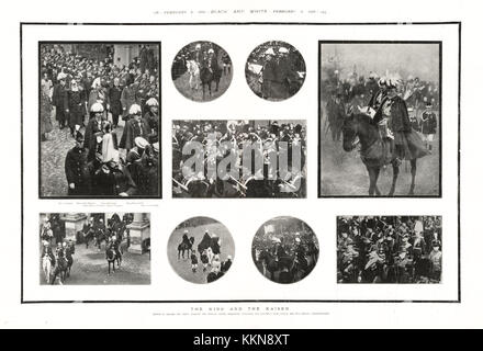 1901 Black & White King Edward VII & Kaiser Wilhelm at Queen Victoria's funeral Stock Photo