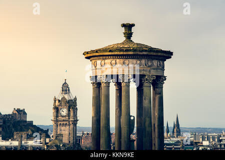 Dugald Stewart Monument in Edinburgh, view form carlton hill. Stock Photo