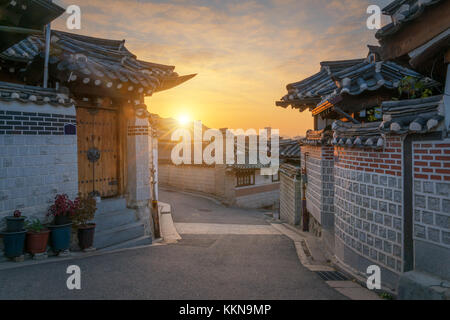 Traditional Korean style architecture at Bukchon Hanok Village in Seoul ...