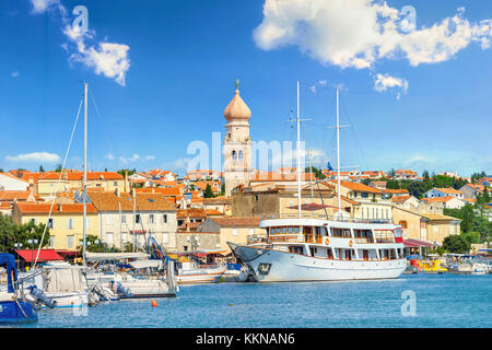 View of mediterranean coastal old town Krk, Island Krk, Croatia Stock Photo