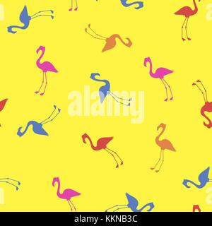 Pink Red Blue Flamingo Seamless Pattern Stock Vector