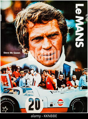 Steve McQueen as Michael Delaney in Gulf Team Porsche 917. Gulf Promotional poster tie-in with the film ‘Le Mans’ (1971) directed by Lee H. Katzin and starring Steve McQueen, Siegfried Rauch and Elga Andersen. Stock Photo