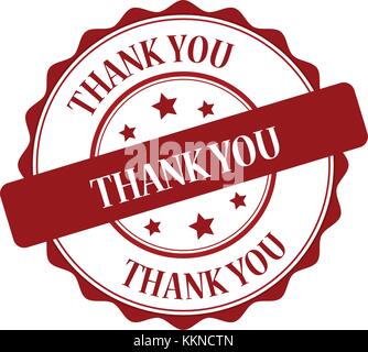 Grunge red thank you with star icon round rubber stamp on white
