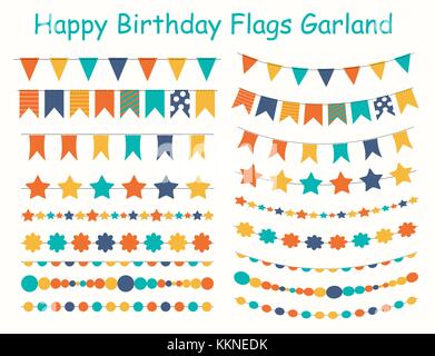 Party Flags, Buntings,  Brushes for Creating a Party Invitation or Card. Vector Illustration Stock Vector