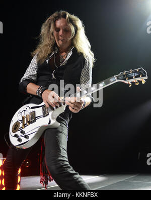 HOLLYWOOD FL - AUGUST 05: Joel Hoekstra, Reb Beach and Michael Devin of Whitesnake perform at Hard Rock Live held at the Seminole Hard Rock Hotel & Casino on August 5, 2015 in Hollywood, Florida  People:  Joel Hoekstra Stock Photo