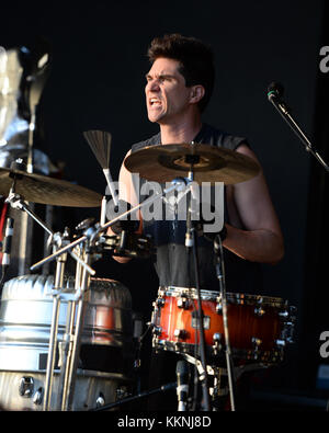 BOCA RATON, FL - JULY 10: Brian Viglione of the Violent Femmes performs at the Sunset Cove Ampitheatre on July 10, 2015 in Boca Raton, Florida.   People:  Brian Viglione Stock Photo