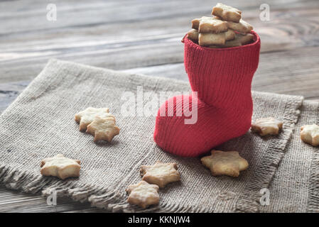 Butter cookies in the Christmas stocking Stock Photo