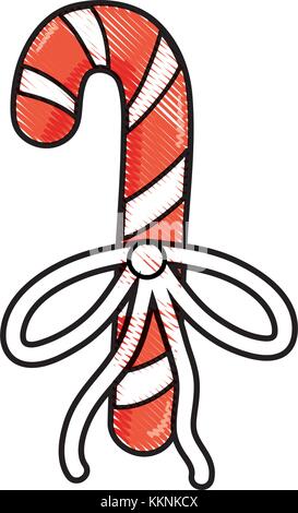 grated sweet walking stick with ribbon bow design Stock Vector