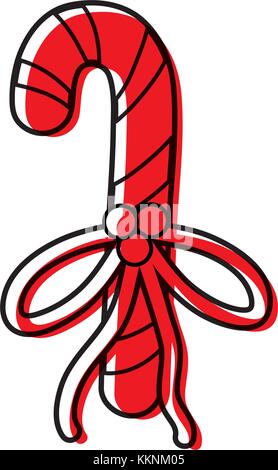 color sweet walking stick with ribbon bow design Stock Vector