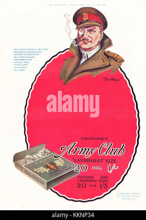 1924 UK Magazine Cavander's Army Club 'Sandhurst' Size Cigarettes Advert  Stock Photo