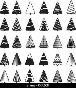 Christmas tree icon. Set of black christmas tree icons on white ...