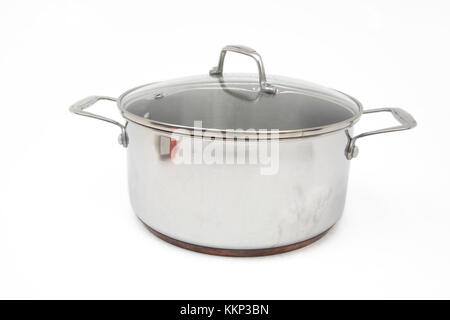 Stainless Steel Copper Bottom Cooking Pot with Glass Lid Stock Photo