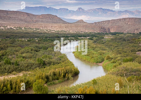Big Bend National Park, Texas - The Rio Grande (Rio Bravo del Norte), the international border between the United States and Mexico. The Chisos Mounta