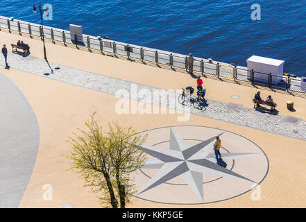 Rose of the Winds on a pavement seen from lighthouse in Ustka town, Pomeranian Voivodeship of Poland Stock Photo
