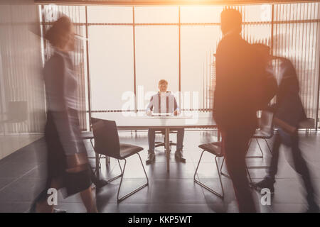 startup business, young creative people group entering meeting room Stock Photo