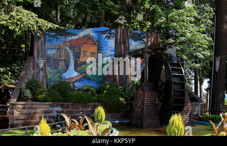 Chemainus is a town on the east coast of Vancouver Island, British Columbia famous for its outdoor murals. Stock Photo