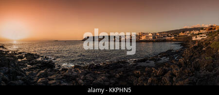 Panoramic view of beautiful sunset landscape on the coastline near La Caleta village, Tenerife,Canary Islands,Spain. Stock Photo