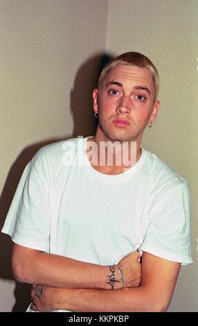 Eminem photographed backstage after a performance at the Gavin Convention in New Orleans in 1999.  Credit: Pat Johnson/MediaPunch Stock Photo