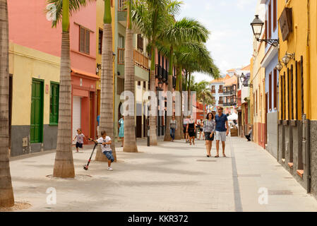 Old town lane in the fishing district La Ramilla in Puerto de la Cruz, Tenerife, Canary Islands, Spain Stock Photo