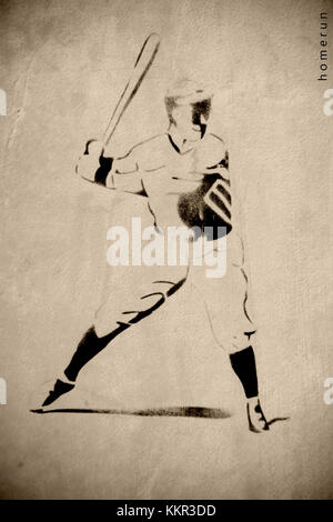 The illustration and the outline of a baseball player hitting the ball. Stock Photo