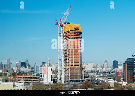 A building under construction on the site that used to be the 5 Pointz grafitti museum in Long Island City, Queens, New York. Stock Photo