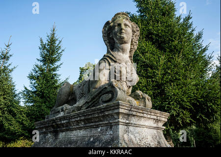 Neoclassical statue of a Sphinx in the park of Rheinsberg Palace, Brandenburg. Stock Photo