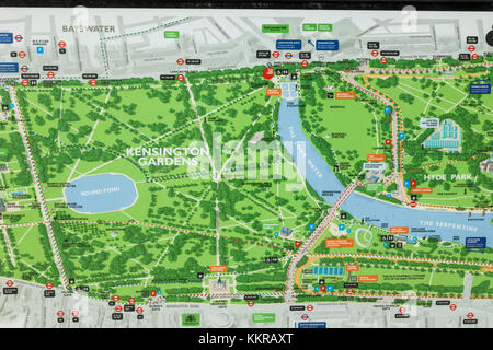 England, London, Kensington, Kensington Gardens, Map Stock Photo - Alamy