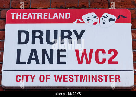 England, London, Westminster, Drury Lane Street Sign