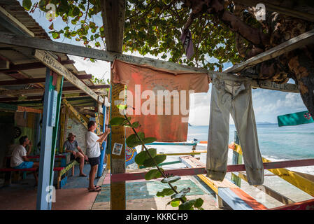 British Virgin Islands, Tortola, Capoons Bay, Bomba's Beach Shack outdoor bar, interior Stock Photo