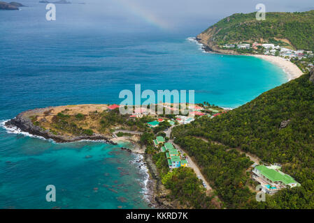 French West Indies, St-Barthelemy, Anse des Flammands, Anse des Flamands bay, elevated view Stock Photo