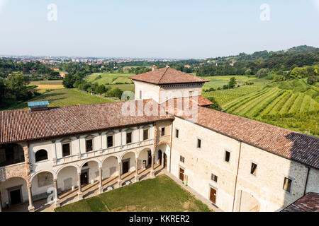 The courtyard of ancient monastery of Astino seen from the bell tower, Longuelo, province of Bergamo, Lombardy, Italy, Europe Stock Photo