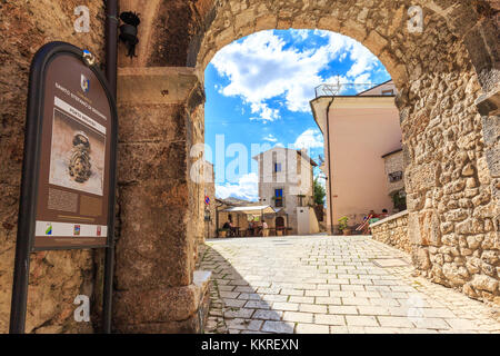 Ancient gateway called Porta Medicea to the village of Santo Stefano di Sessanio, Abruzzo, Italy. Stock Photo