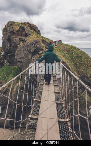 The Carrick a Rede Rope Bridge, Northern Ireland, Antrim, Ballycastle, Ballintoy, United Kingdom. Stock Photo