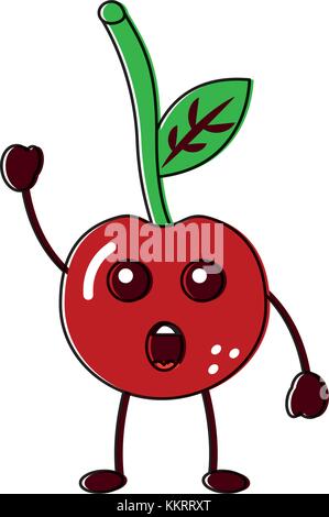 cherry yelling talking fruit kawaii icon image  Stock Vector