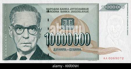 The 10,000,000 dinara banknote from 1994 was issued by the National ...