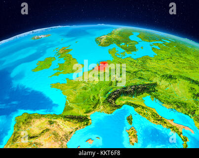 Satellite View Of Netherlands Highlighted In Red On Planet Earth With ...