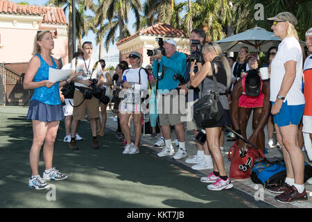 BOCA RATON, FL - NOVEMBER 03:  Chris Evert playing Tennis at The Boca Raton Resort Tennis Center for the 27th Annual Chris Evert/Raymond James Pro-Celebrity Tennis Classic, on November 3, 2017 in Boca Raton, Florida.  People:  Chris Evert Stock Photo