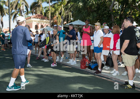 BOCA RATON, FL - NOVEMBER 03:  Lisa Leslie playing Tennis at The Boca Raton Resort Tennis Center for the 27th Annual Chris Evert/Raymond James Pro-Celebrity Tennis Classic, on November 3, 2017 in Boca Raton, Florida.  People:  Lisa Leslie Stock Photo