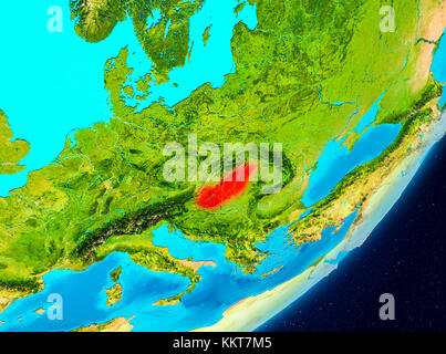 Map of Hungary as seen from space on planet Earth. 3D illustration. Elements of this image furnished by NASA. Stock Photo