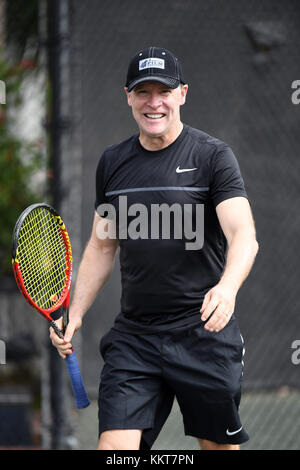 BOCA RATON, FL - NOVEMBER 03:  Tate Donovan playing Tennis at The Boca Raton Resort Tennis Center for the 27th Annual Chris Evert/Raymond James Pro-Celebrity Tennis Classic, on November 3, 2017 in Boca Raton, Florida.  People:  Tate Donovan Stock Photo