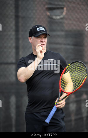 BOCA RATON, FL - NOVEMBER 03:  Tate Donovan playing Tennis at The Boca Raton Resort Tennis Center for the 27th Annual Chris Evert/Raymond James Pro-Celebrity Tennis Classic, on November 3, 2017 in Boca Raton, Florida.  People:  Tate Donovan Stock Photo