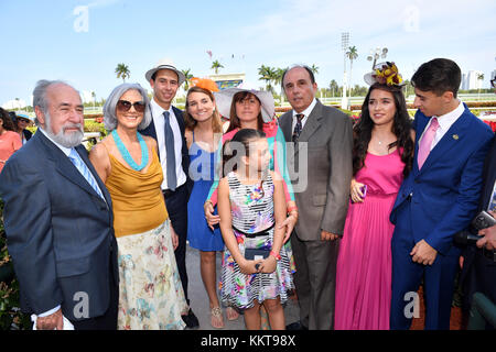HALLANDALE, FL - APRIL 01: Antonio Sano went from being kidnapped twice in Venezuela to training a Kentucky Derby contender. Seen here at the 66th running of the Xpressbet Florida Derby (Grade 1) which has a 1 million dollar purse at Gulfstream Park on April 1, 2017 in Hallandale, Florida   People:  Antonio Sano Stock Photo