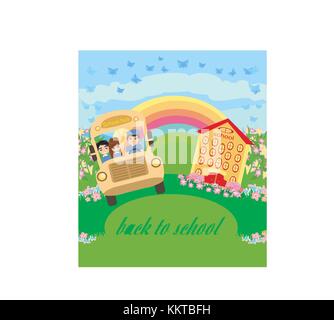 School bus with happy children Stock Vector