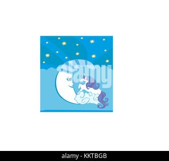 Cute magic unicorn and moon Stock Vector