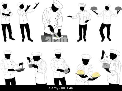collection of kitchen chefs preparing food silhouettes - vector Stock Vector