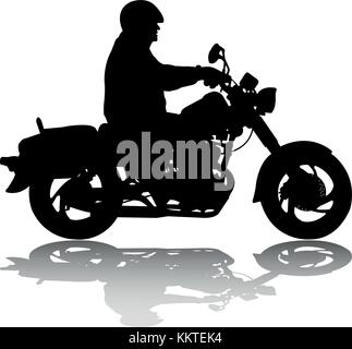man riding classic vintage motorcycle silhouette - vector Stock Vector